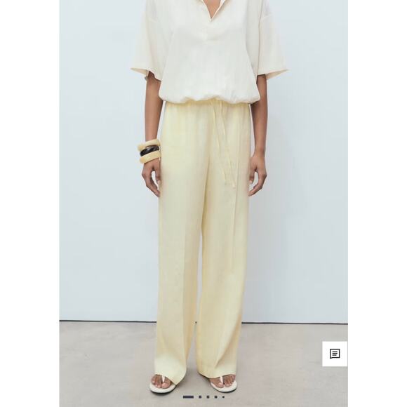 Mango Pants - Mango Butter Yellow 100% Linen Elastic Drawstring Waist Straight Leg Pants XXL